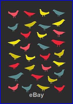 Neon birds print retro vtg scandinavian 50s mid century style wall art poster A3