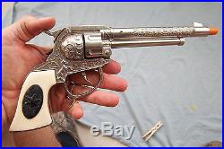 Nice rare long barrel Leslie Henry Wyatt Earp Sheriff grips cap gun toy pistol