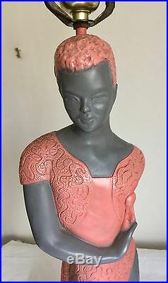 Nubian Ballerina Lamps Vintage Chalkware 1950s MCM Male Female Mid Century
