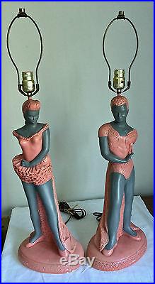 Nubian Ballerina Lamps Vintage Chalkware 1950s MCM Male Female Mid Century