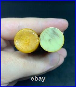 Old Amber Bakelite Veined Rare 2 Rods Prayer Beads simichrome test 17.8 mm 112 g