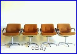 Orange Chrome Vintage Mid Century Danish Modern Chairs Dining Office Swivel Arm