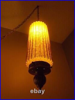Orange Pleated Swag Lamp Mid Century Hollywood Regency 1950s MCM Pendant Vintage