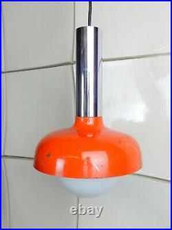 Orange enamel opaline glass pendant lights retro mid century vintage industrial