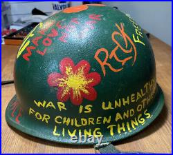 Original 1960s Anti-War Vietnam Peace Protest Movement Painted Helmet Folk Art