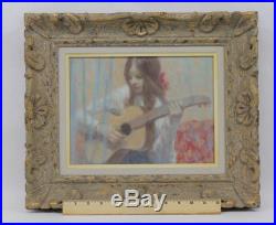 Original 1970s ANDRE GISSON Impressionist Oil Painting, Girl with Guitar