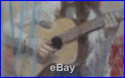 Original 1970s ANDRE GISSON Impressionist Oil Painting, Girl with Guitar