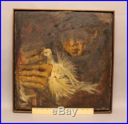 Original circa-1960s Expressionist Oil Painting, Figure with Rifle & White Dove NR