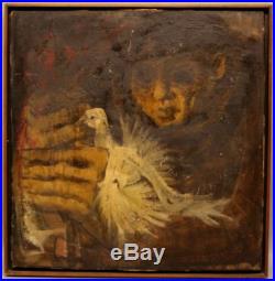 Original circa-1960s Expressionist Oil Painting, Figure with Rifle & White Dove NR