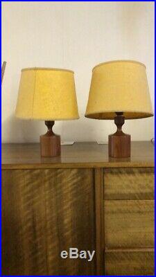 Original vintage mid century solid teak Danish Matching Table Lamps