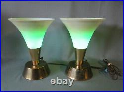PAIR 2 Mid Century Modern UPLIGHT LAMPS Opal Glass Shades Art Deco Retro Desk