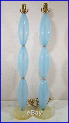 PAIR OF VINTAGE Mid Century RETRO MODERN STACKED BLUE MURANO Art GLASS LAMPS