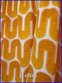 PAIR Vintage 60's Orange Wavy Groovy Woven Curtains Retro Mid-Century Scandi MCM