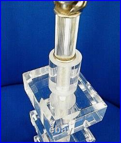 PAiR ViNTAGE HOLLYWOOD REGENCY MiD CENTURY STACKED LUCiTE SKYSCRAPER TABLE LAMPs