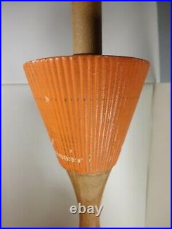 Pair 50s or 60s Mid Century Orange Retro Vtg Textured Table Lamps Plasto MCM