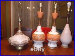 Pair 50s or 60s Mid Century Orange Retro Vtg Textured Table Lamps Plasto MCM