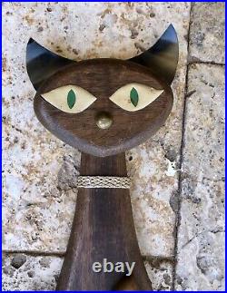 Pair MID CENTURY 1961 Masketeers Teak Wood & Brass Siamese Cats 26 Wall Art