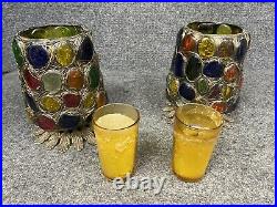 Pair Of Mid Century Modern Brutalist Chunky Lucite Rock Candy Candle Holders