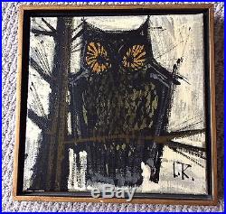 Pair Of Mid Century Vanguard Studio Abstract Owl Oil Painting Signed L. R