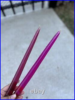 Pair Vintage 11.5 Solid Fuchsia Pink Lucite Candles Mid Century Modern