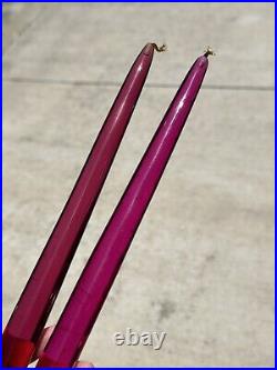 Pair Vintage 11.5 Solid Fuchsia Pink Lucite Candles Mid Century Modern