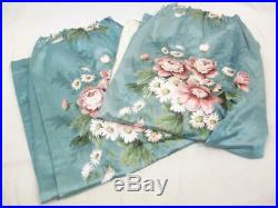 Pair Vintage 60s Sanderson Grosvenor Curtains Teal Floral 130cm Drop Mid-Century