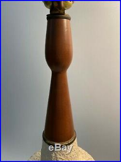 Pair Vintage Ceramic Table Lamps Mid Century Modern Retro Ceramic Brown Wood