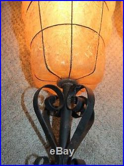 Pair Vintage Hanging SWAG LAMPS, Retro Mid-Century Orange Beehive Ceiling Lights