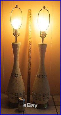 Pair Vintage Midcentury Retro Atomic Chalk Flower Power Table Lamp No Shades