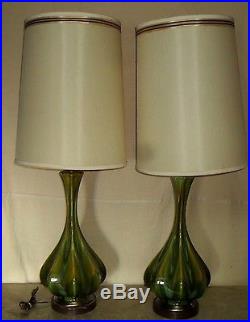 Pair Vintage Midcentury Retro Era Royal Haeger Drip Lamps Orginal Barrel Shade