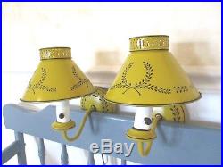 Pair Vintage Retro Tole Mid Century Golden Yellow Wall Sconce Lamp Lights
