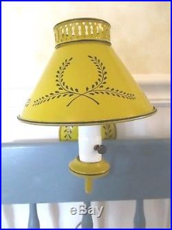 Pair Vintage Retro Tole Mid Century Golden Yellow Wall Sconce Lamp Lights