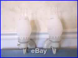Pair Vintage Retro Tole Mid Century Pale Grey Hurricane Wall Sconce Lamp Lights