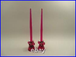 Pair Vintage Solid Pink Lucite 12 Taper Candles with Bases MCM Mid Century Modern