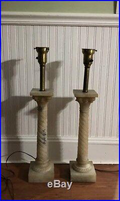 Pair Vtg LAMPS HOLLYWOOD REGENCY Alabaster RETRO MIDCENTURY marble italian 28.5