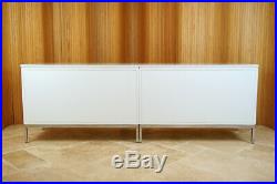 Pair White Marble Knoll Credenza 95 Sideboard Cabinets, Vintage Mid Century Mod