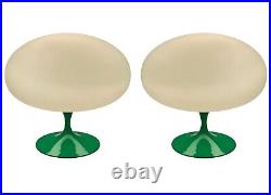 Pair of Mid Century Modern Design Mushroom Lamps in Green & White Retro Mod