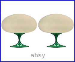 Pair of Mid Century Modern Design Mushroom Lamps in Green & White Retro Mod
