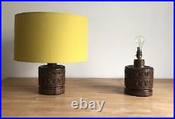 Pair of Mid-Century Modern Oak Carved Wood Table LAMP BASES Vintage Retro 1960s