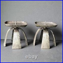 Pair of Mid Century Modernist Brutalist Candle Holders Metal Wrought Iron Japan