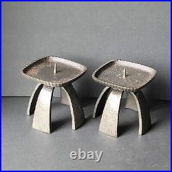 Pair of Mid Century Modernist Brutalist Candle Holders Metal Wrought Iron Japan
