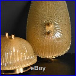 Pair of Murano Gold Glass Wall Lights, 1960s Vintage Mid Century Sconces