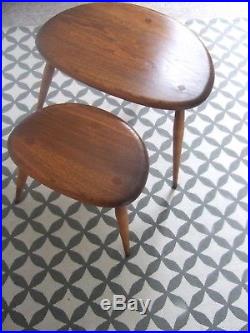 Pair of Vintage Ercol pebble nesting tables 1960s mid century retro Elm