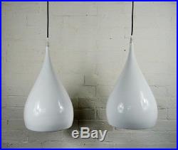 Pair of Vintage Mid Century Style Pendant Ceiling Light Lamp White Metal Retro