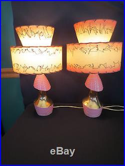 Pair of Vintage Pink Lamps with Fiberglass Shades 50's Mid Century Modern Retro