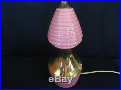 Pair of Vintage Pink Lamps with Fiberglass Shades 50's Mid Century Modern Retro