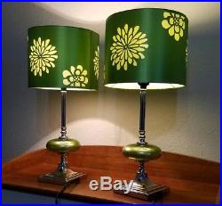 Pair of Vintage Retro Green Satin Lamps 60's Mid Century Style