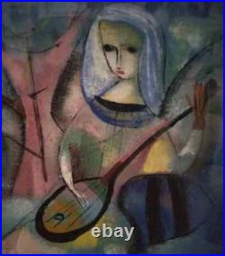 Polia Pillin, Lady Playing Instrument, Art Dish, Framed