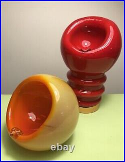 Psychedelic Space Age Set Ashtray-lamp And Ashtray Modernism Mouthblown Glass