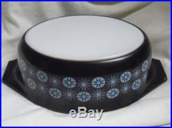 Pyrex Vintage 1950s Starburst Black Blue Atomic Oval Casserole Dish Lid RARE 50s